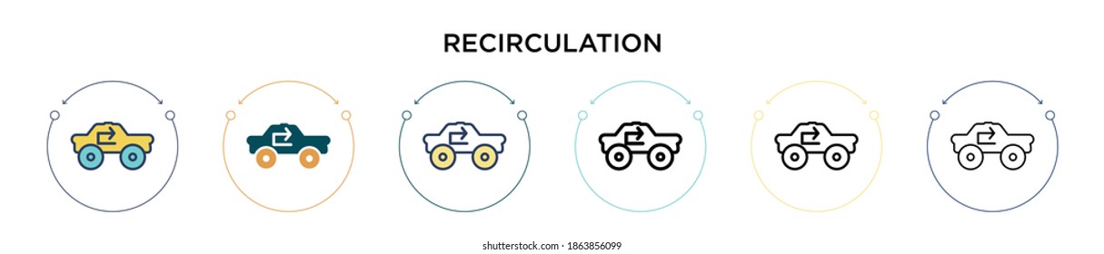 Recirculation icon in filled, thin line, outline and stroke style. Vector illustration of two colored and black recirculation vector icons designs can be used for mobile, ui, web