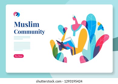 Recitation event in Muslim community. vector illustration