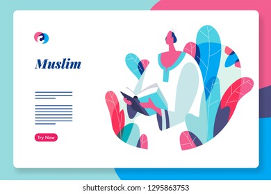 Recitation event in Muslim community. vector illustration