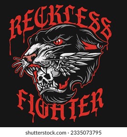 Reckless Fighter Puma Jaguar skull Head Vector Illustration Logo