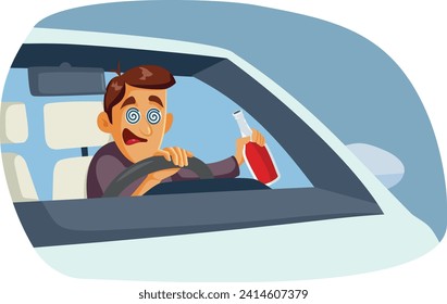 
Reckless Man Drinking and Driving Cartoon Drawing Illustration
Intoxicated dizzy guy having problems behind the wheel causing potential accidents
