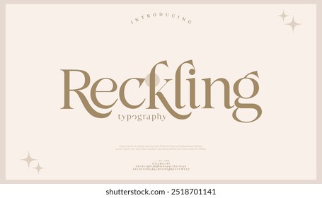 Reckling, letras de alfabeto elegante tipografía tipográfica y número de lujo letras clásicas serif Fuentes decorativas diseño de logotipo de boda vintage