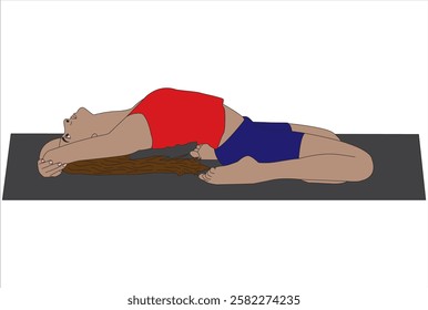 Reclined fixed-firm pose reclining hero yoga asana vector