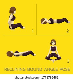 Reclining Bound Angle Pose Yoga Manga Tutorial How Cartoon Vector Illustration