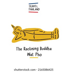 The Reclining Buddha Wat Pho Temple Hand drawn Illustration