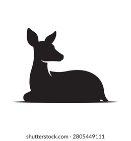 Reclining deer silhouette against a white background