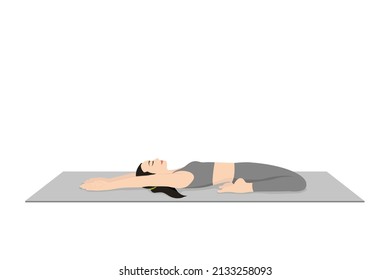 Reclining Hero Pose Variation Hands On Thights. Beautiful girl practice Supta Virasana Variation Hands On Thights. Young attractive woman practicing yoga exercise. working out, black wearing