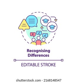 Recognising differences concept icon. Personal approach. Principle of learning abstract idea thin line illustration. Isolated outline drawing. Editable stroke. Arial, Myriad Pro-Bold fonts used