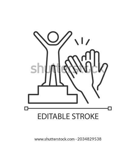 Recognition and approval motivation linear icon. Seeking for appreciation. Employee engagement. Thin line customizable illustration. Contour symbol. Vector isolated outline drawing. Editable stroke