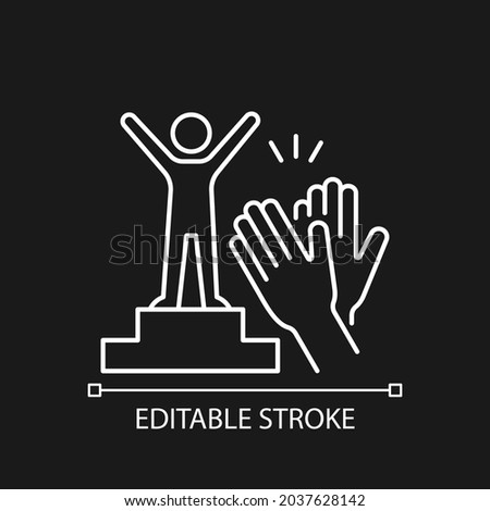 Recognition and approval motivation white linear icon for dark theme. Extrinsic motivation. Thin line customizable illustration. Isolated vector contour symbol for night mode. Editable stroke