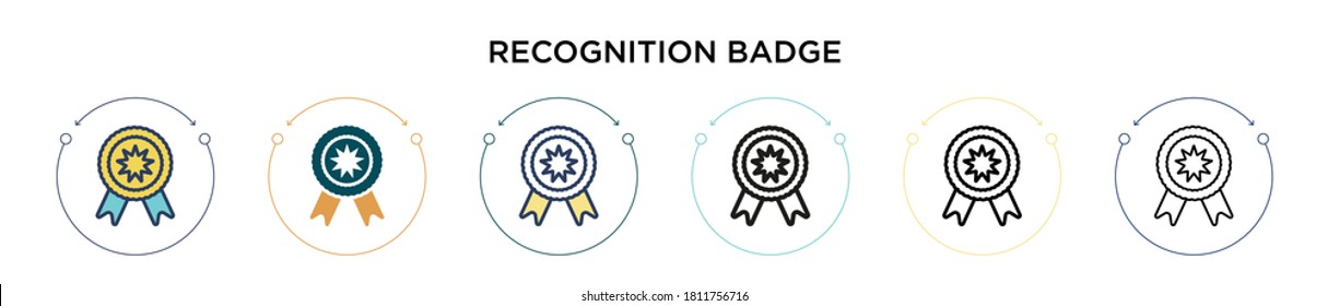Recognition badge icon in filled, thin line, outline and stroke style. Vector illustration of two colored and black recognition badge vector icons designs can be used for mobile, ui, web