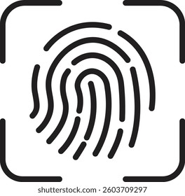 Recognition, biometric identification icon. Fingerprint scan and ID recognition icon. Authentication and cyber security vector graphic editable stroke. Verification icon for web and mobile app.