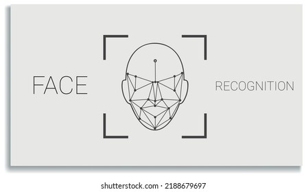 Recognition Icon, Identity System Recognize. Security Digital Scanner Verification And Identification. Biometric Human Analysis Vector Symbol. Machine Learning Systems And Accurate Facial Recognition.