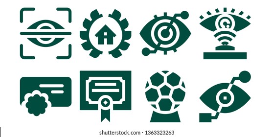 recognition icon set. 8 filled recognition icons.  Collection Of - Reward, Eye scan, Merit, Awards, Award, Bionic eye