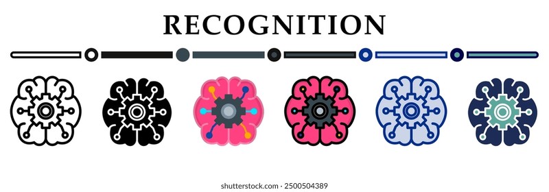 Recognition icons set. 6 Various styles. For sign, symbol, element, presentation, infographic or web graphics. Vector Illustration.