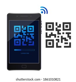 Recognition of information by barcode. The qr-code is on the smartphone. Vector illustration