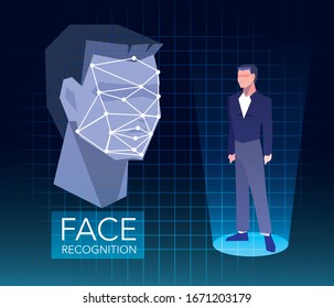 recognition of the man face, digital face identification vector illustration design