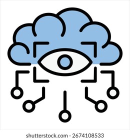 Recognition Neural Network Outline Blue Single Icon Illustration