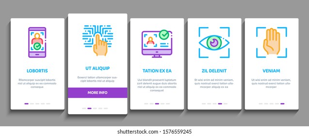 Recognition Onboarding Mobile App Page Screen. Eye Scanning, Biometric Recognition, Face Id Systems, Human Silhouette Concept Illustrations