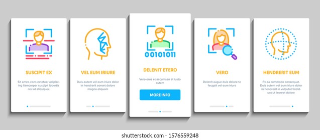 Recognition Onboarding Mobile App Page Screen. Eye Scanning, Biometric Recognition, Face Id Systems, Human Silhouette Concept Illustrations