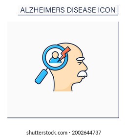 Recognition problems color icon. Trouble recognize faces, objects.Alzheimer disease. Neurologic disorder concept.Isolated vector illustration