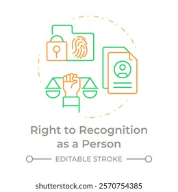 Recognition right duo tone concept icon. Personal information, biometrical system. Round two color outline illustration. Abstract vector design. Easy to use in infographic, presentation