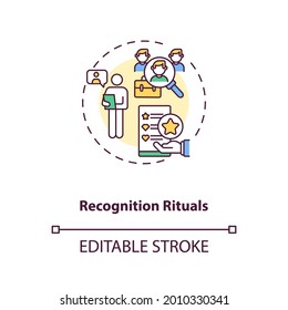 Recognition rituals concept icon. Praise and encourage employees idea thin line illustration. Motivating for better work. Vector isolated outline RGB color drawing. Editable stroke