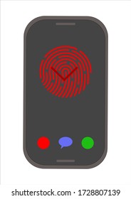 Recognition technology of a fingerprint of a person on a smartphone. Mobile phone. Technologies. Template for text. Poster. Yes or no. Background vector image.