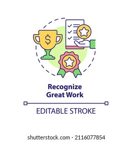 Recognize great work concept icon. Improve employee motivation abstract idea thin line illustration. Boost self-confidence. Isolated outline drawing. Editable stroke. Arial, Myriad Pro-Bold fonts used