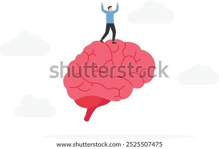 recognize thoughts or emotions, creativity or emotional intelligence, Critical thinking in dealing with various situations, growth mindset concept, businessman riding the human brain control the mind
