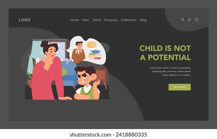 Recognizing each child unique path concept. Mother dreaming about son success. From pressure of potential to embracing individuality. Nurturing growth without expectations. Flat vector illustration
