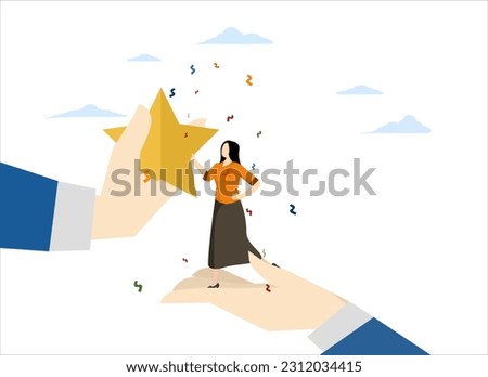 Recognizing employee success, cheering or honoring concept of success or achievement encourages and motivates best performance, wins the trust of entrepreneurs who join hands to get star award.