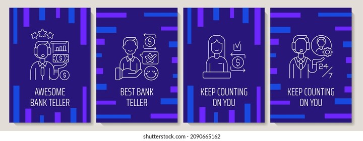 Recognizing tellers worldwide postcard with linear glyph icon set. Greeting card with decorative vector design. Simple style poster with creative lineart illustration. Flyer with holiday wish