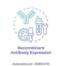 Recombinant antibody expression blue gradient concept icon. Production process. Biotechnology. Protein synthesis. Round shape line illustration. Abstract idea. Graphic design. Easy to use in article