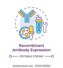 Recombinant antibody expression multi color concept icon. Production process. Biotechnology. Protein synthesis. Round shape line illustration. Abstract idea. Graphic design. Easy to use in article