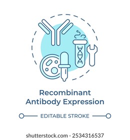 Recombinant antibody expression soft blue concept icon. Production process. Biotechnology. Protein synthesis. Round shape line illustration. Abstract idea. Graphic design. Easy to use in article