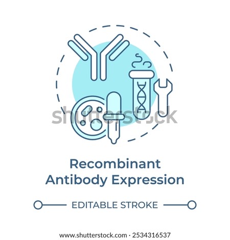 Recombinant antibody expression soft blue concept icon. Production process. Biotechnology. Protein synthesis. Round shape line illustration. Abstract idea. Graphic design. Easy to use in article