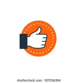 Recommend concept, approval sign, customer service experience, like hand thumb up icon, satisfaction, loyalty and warranty, referral program, vector illustration