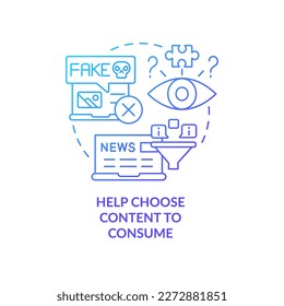 Recommend content to consume blue gradient concept icon. Reduce teen anxiety from doomscrolling abstract idea thin line illustration. Isolated outline drawing. Myriad Pro-Bold font used