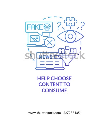 Recommend content to consume blue gradient concept icon. Reduce teen anxiety from doomscrolling abstract idea thin line illustration. Isolated outline drawing. Myriad Pro-Bold font used
