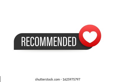 Recommend icon. Red label recommended on red background. Vector stock illustration.