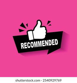 Recommend icon. Thumb up emblem. Pink purple color. Recommendation best seller sign. Good advice. Recommended sale label. Bestseller sticker. Vector illustration EPS 10.