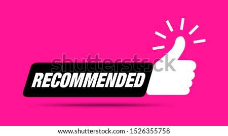 Recommend icon. Thumb up emblem. Pink purple color. Recommendation best seller sign. Good advice. Recommended sale label. Bestseller sticker.  Vector illustration.