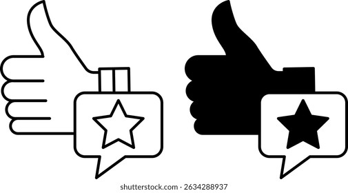 Recommend Icons. Black and White Vector Illustrations. Hand with Thumbs Up and Star, Like. Favorable Review of Something. Influencer Concept