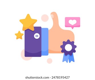 recommendation concept. best practice. appreciation and assessment of customer satisfaction. illustration of thumbs up, star, medal, like comment symbols. illustration concept design. graphic elements