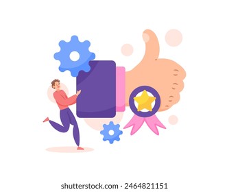 recommendation concept. best practice. assessment or appreciation. get or give a thumbs up for good performance and service. illustration of man with thumbs up. illustration concept design. graphic