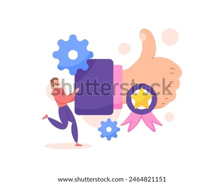 recommendation concept. best practice. assessment or appreciation. get or give a thumbs up for good performance and service. illustration of man with thumbs up. illustration concept design. graphic