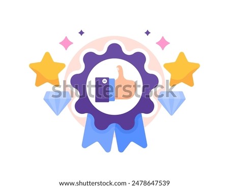 recommendation concept. best practice. service and quality. appreciation and assessment of customer satisfaction. illustration of thumbs up, stars, medals and diamonds. illustration concept design