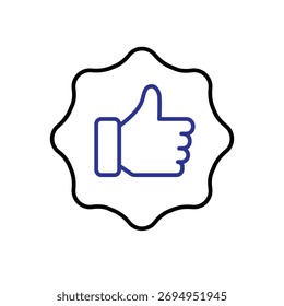 Recommendation icon, simple badge with likes, information, success, outline design style on white background