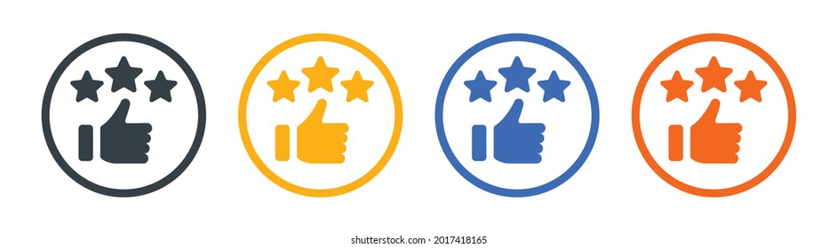 Recommendation icon. Thumb up with 3 stars sign symbol. Vector illustration.